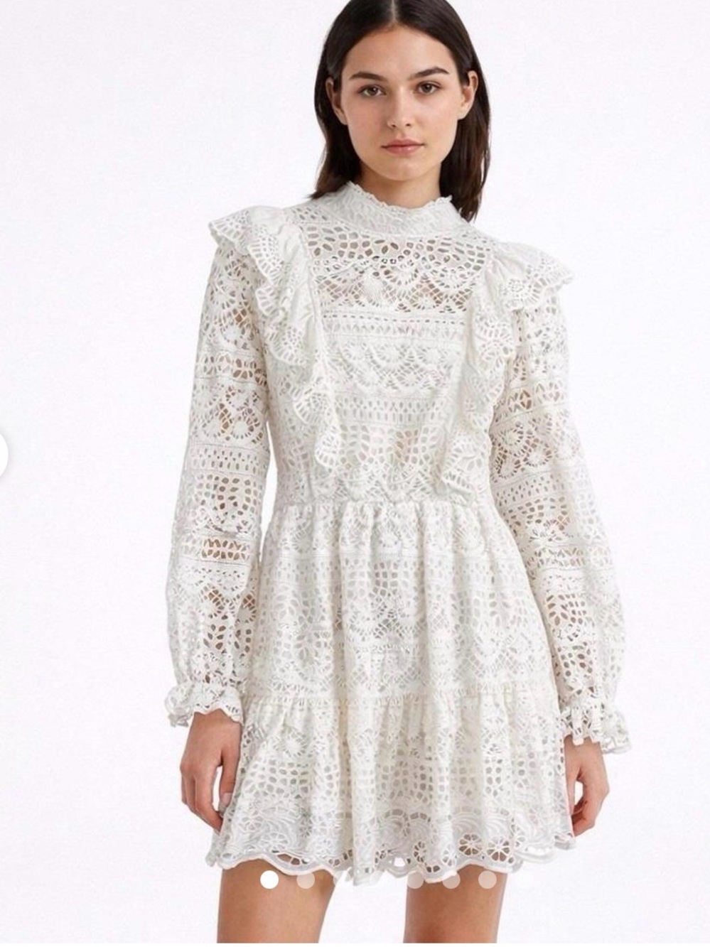 Sea New York Patrizia White Crochet Lace Ruffle Mini Dress